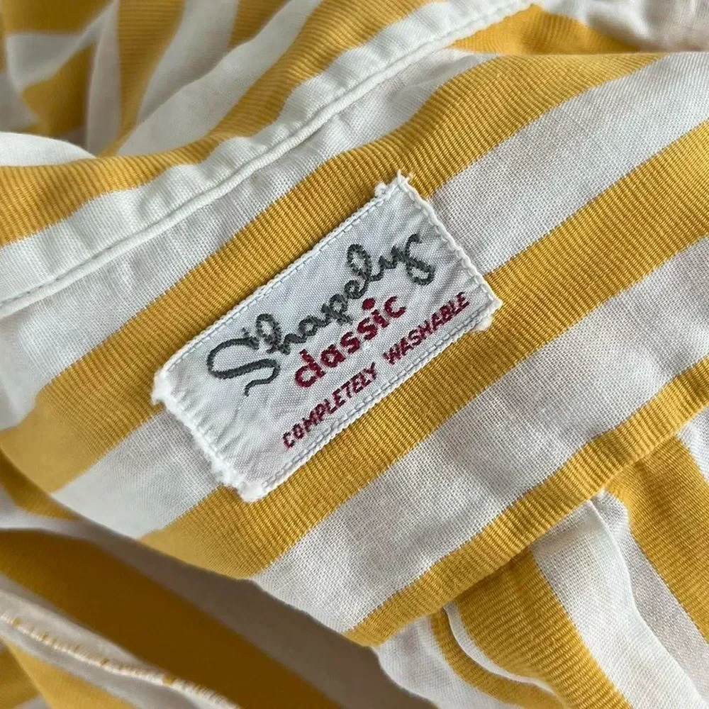 Vintage 60s Cute Retro Minimal Striped Yellow White Top XS Small Womens